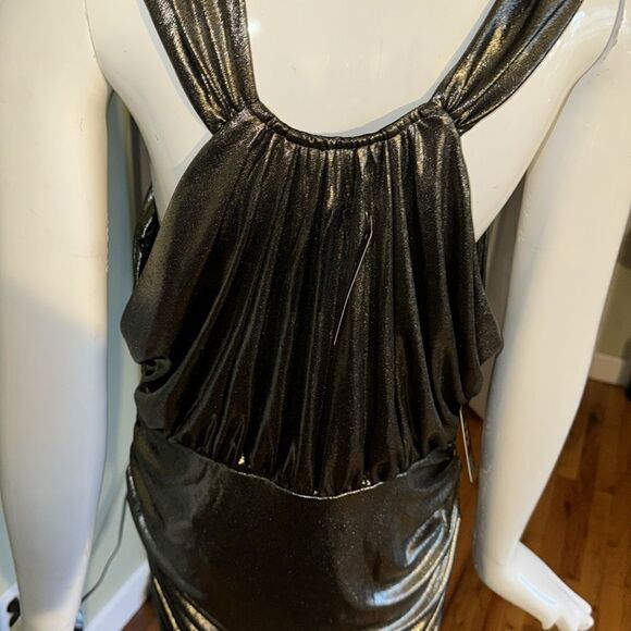 EXPRESS Metallic Rosette Halter Ruched Mini Sheath Dress y3k - Picture 15 of 16